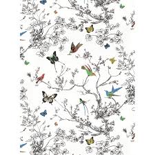 Schumacher Birds And Butterflies Wallpaper In Bathroom Birds Butterflies 15 L X 27 W Wallpaper Roll Butterfly Wallpaper Schumacher Wallpaper Bird Wallpaper