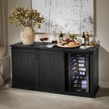 Slate grey sliding glass door bar cabinet. Bar Cabinet With Wine Fridge