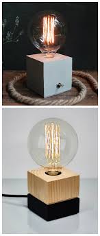 Moderne Lampen Mit Edison Gluhbirne Und Geometrischem Sockel Lampe Aus Holz Oder Beton Modern And Geometrical Lam Moderne Lampen Lampen Aus Holz Lampe Beton
