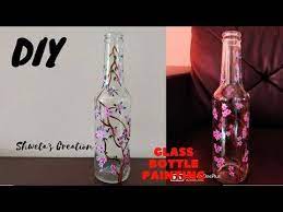 Diy Bottle Painting Upcycle Glass Bottle Glass Bottle Painting Home Decor Ideas Youtube Bottle Painting Glass Bottles Art Hand Painted Bottles