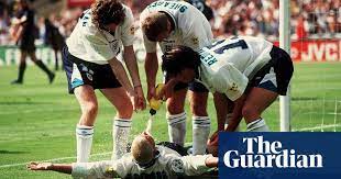 Gazza celebrates the goal that 'crushed' scotland in the euro '96 clash. The Cultural Resonance Of Euro 96 England The Guardian