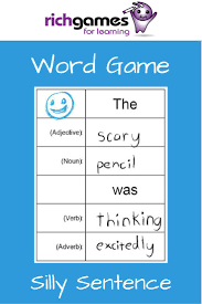 Word Game Silly Sentence Silly Sentences Nouns Verbs Adjectives Adverbs