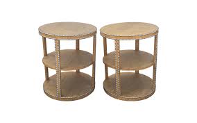 Round Raffia And Nailhead End Tables Nailhead End Tables Round End Tables