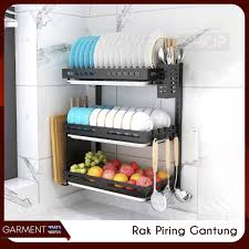Pembayaran mudah, pengiriman cepat & bisa cicil 0%. Rak Piring Gantung 3 Susun Dinding Drain Tray Stainless Steel Kuat Hitam Shopee Indonesia