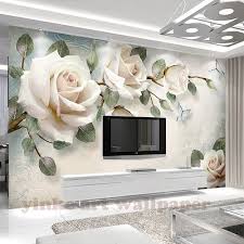 Custom Photo Wallpaper Painting 3d White Rose Flowers Wall Murals Living Room Tv Sofa Backdrop Wall Paper Modern Home Decor Room Custom Photo Wallpaper Wall Prints Living Room Rose Wall