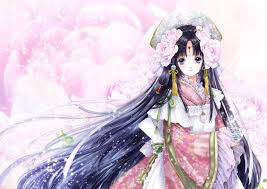 Peony Princess With Pink Art Nouveau Flower Headdress Pastel Kimono Long Black Hair By Manga Artist Shiitake Anime Kimono Japanese Animation Manga Anime