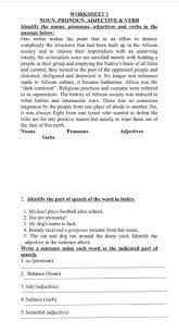 The others are considered to be closed classes. Worksheet 1 Noun Pronoun Adjective Verb Identify Chegg Com