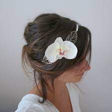 Diademe Mariee Orchidee Blanc Casse Headband Mariage Orchidee Et Feuilles Argentees Accessoires Coi Accessoire Coiffure Headband Mariage Accessoire Mariage