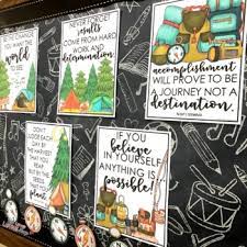 This works especially well if you have some camping gear in your garage already! Camping Theme Classroom Decor Back To School Bulletin Board Motivational Posters The Little Ladybug Shop