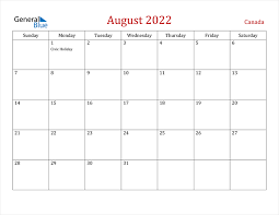 Canada August 2022 Calendar With Holidays