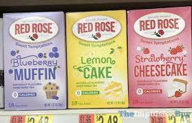 Red Rose Sweet Temptations Tea Blueberry Muffin Lemon Cake And Strawberry Cheesecake Flavored Tea Blue Berry Muffins Rose Flavored