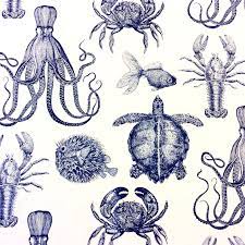 In the picture, you see i used a white felt, and cut the squares into 18 inch pieces. Thomas Paul Sealife Lobster Crab Octopus Turtle Illustrated Life Print Heavy Weight Cotton Fabric Indigo Pattern Design Drawing Animal Illustration Insect Art