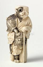 Literally 根 (ne, root) + 付け (tsuke, attach). Netsuke Tanuki Als Priester Japan Spate Edo Zeit Mitte 19 Jh Kunstdruck Bildergipfel De