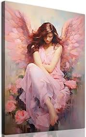 Amazon.com: Angel Wing Pictures Wall Art Pink Flower Oil Painting Pink Angel  Wall Art for Girly Room Angel Art Posters Pink Vintage Pictures Angel Girl  Painting Abstract Angel Pictures 16x24inch No Frame: