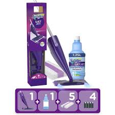 It's a mop that you don't have to buy floor cleaner for, or change water for. Swiffer Wetjet Kit Complet Balai 5 Lingettes 1 Nettoyant Liquide 4 Piles 203 Cdiscount Maison