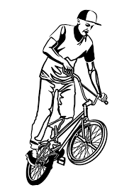 A bmx bike stands posed in a wheelie with the word bmx above it on this fun coloring activities for students working. Stunt Man On Bmx Coloring Book Razukraski Com