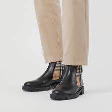 Shop for men's chelsea boots at amazon.com. Vintage Check Detail Leather Chelsea Boots In Black Men Burberry United States