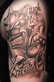 Comedy tragedy masks custom converse shoes white high. Laugh Now Cry Later Tattoo Meanings Designs And Ideas Tatring