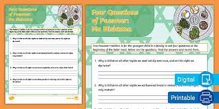 Four Questions Of Passover Ma Nishtana Activity
