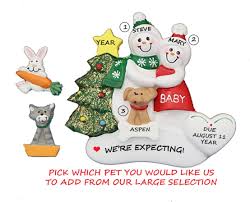 Personalized Christmas Ornament -expecting Couple With Dog, Cat, Rabbit,  Lizard, Hamster or Bird Added