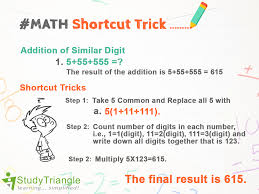 Math Shortcut Trick Addition Of Similar Digit 1 5 55 555 The Result Of The Addition Is 5 55 555 615 Shortcut Tricks St Math Tricks Math Writing