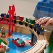 Train tables are spacious enough for your child to have fun playing with siblings and friends. Amazon Com Kidkraft Waterfall Mountain Wooden Train Set Table With 120 Pieces 3 Storage Bins Gift For Ages 3 Toys Games