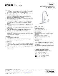 I bought a new kohler 'rubicon' kitchen faucet. Kohler K R22897 Sd 2mb Specification Manualzz