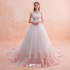 So kannst du alle details selbst bestimmen, ganz wie es dir gefällt! Schone Weiss Brautkleider Hochzeitskleider 2019 A Linie Rundhalsausschnitt Perlenstickerei Quaste Spitze Blumen Pink Applikationen Armellos Ruckenfreies