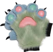 Furryvalley Fursuit Paws Furry Partial Cosplay Fluffy Claw Gloves Costume  Lion Bear Props for Kids Adults (Candy Mix Color)