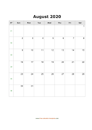 No events are currently scheduled. 2020 August Calendar Blank Vertical Template Free Calendar Template Com