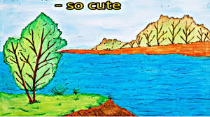 draw riverside scenery تعليم الرسم رسم سهل منظر طبيعي في وادي art painting cute