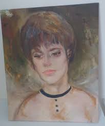 Vintage Midcentury ,impressionist WOMAN Brown Short Hair , Oil PORTRAIT  Painting C1960s, 13 X 16 In.
