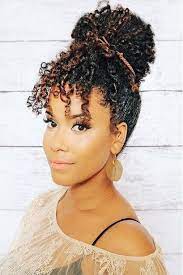 The Best Hairstyles To Pair With Bangs Curly Hair Styles Naturally Natural Hair Styles Natural Hair Bun Styles