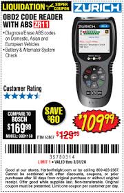 Zurich Zr11 Obd2 Code Reader With Abs For 109 99 In 2020 Harbor Freight Tools Obd2 Coding