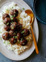 Korean Bbq Meatballs Over Rice Spoon Fork Bacon Recipe Korean Bbq Meatballs Bbq Meatballs Meatball Appetizer Recipe