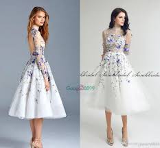 Paolo Sebastian 2017 Prom Dresses Long Sleeves Flower Embroidery Tea Length Party Evening Dress High Ne Pastel Prom Dress Prom Dress Inspiration Glittery Dress