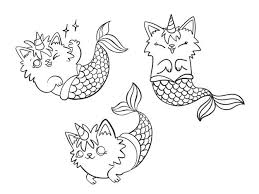 Ink and pen drawing illustration, two beautiful mermaids swimming, isolated on white. Free Vector Set Of Hand Drawn Mercaticorn Cute Cartoon Mermaid Cat With Unicorn Horn In Different Poses