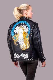 Daria Y Maria Biker Style Hand Painted Leather Jackets With The Reproductions Of Posters Wi Painting Leather Painted Leather Jacket Hand Painted Leather Jacket