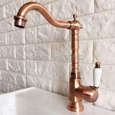 Modern, vintage, industrial, rustic, traditional Antique Red Copper Kitchen Sink Faucet Swivel Spout Washbasin Faucets Cold And Hot Water Mixer Bathr Copper Kitchen Sink Copper Bathroom Copper Bathroom Faucet