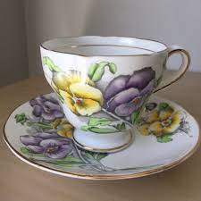 Salisbury Pansy Vintage Teacup And Saucer Purple And Yellow Flower Tea Cup And Saucer Signed Hand Painted English Floral Tea Cups Vintage Tea Cups Flower Tea
