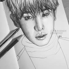 Pen Pencil Sketch Of Wonho Monsta X Hope You Like It P S I Ve Opened My Personal Instagram If Anyone S Interested Monsta X Kpop Drawings Bts Drawings