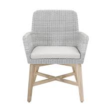 Our Set Of Two Alina Outdoor Arm Chairs Features A Chic Synthetic Woven Rattan Back And Solid T Outdoor Dining Chairs Lounge Chair Cushions Comfy Leather Chair