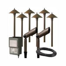 Hampton Bay Low Voltage Aged Brass Outdoor Halogen Landscape Path Light And Spot Light Kit With Transformer 8 Pack Hd28906agb The Home Depot In 2020 Path Lights Hampton Bay The Hamptons