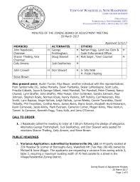 TOWN OF WAKEFIELD, NEW HAMPSHIRE MINUTES OF THE ZONING BOARD OF ADJUSTMENT  MEETING 20 March 2017 Approved 5/15/17 MEMBERS ALTER