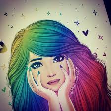 Girl With Colored Hair Drawing Cool Drawings Pretty Drawings Cute Drawings