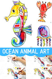 Colorful ocean abstract seascape watercolor painting print. Ocean Animal Watercolor Painting For Kids Arty Crafty Kids