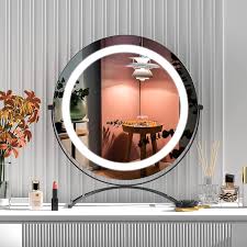 Vanity mirror with desk black. Buy 16 Inch Makeup Vanity Mirror With Lights 3 Color Lighting Desk Mirror Touch Control 360 Rotation High Definition Led Large Round Lighted Up Cosmetic Mirror For Bedroom Table Black Online In Indonesia B07qhb3c8j