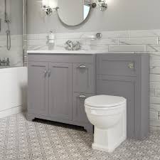 Aubery 1100mm rh bathroom basin combination vanity unit light grey and ellis back to wall wc toilet. 1400mm Toilet And Basin Combination Unit Traditional Toilet Grey Baxenden Furniture123