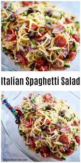 A Summer Italian Spaghetti Salad Recipe With Italian Dressing And Other Fresh Garden Ingredien Italian Spaghetti Salad Recipe Spaghetti Salad Delicious Salads