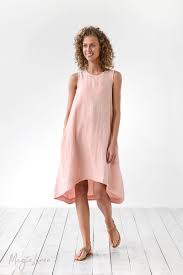 Asymmetric Linen Dress Sleeveless Linen Dress Pink Linen Dress Linen Dress